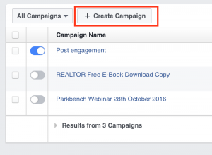 create new campaign Facebook