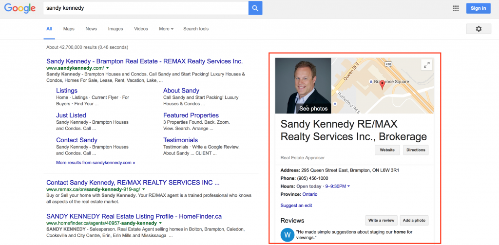 Google My Business REALTOR example