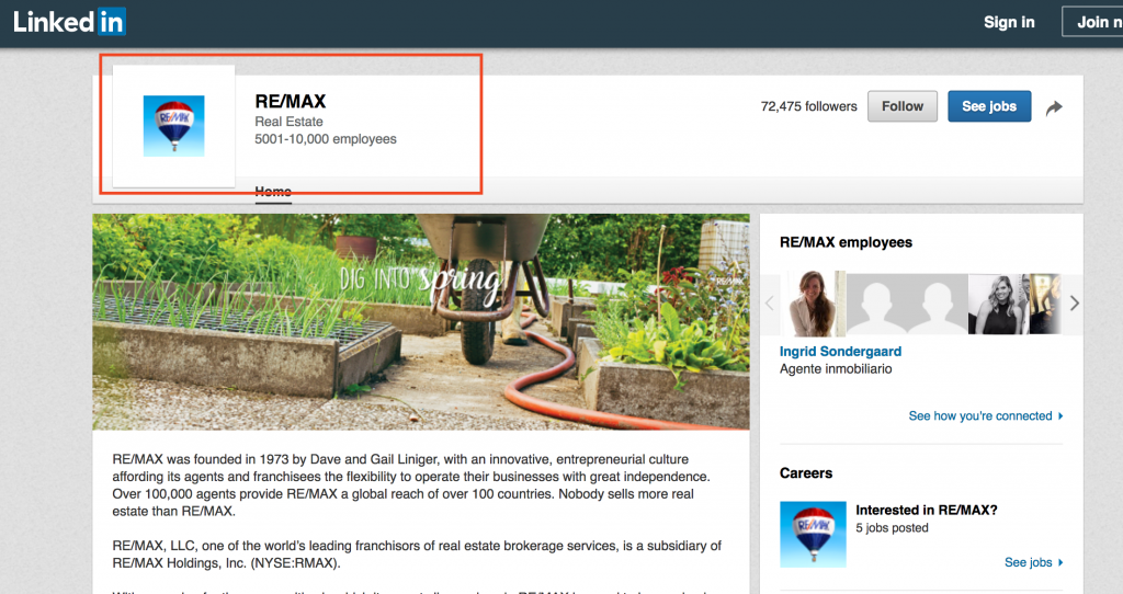 Remax Linkedin page