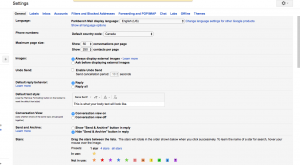 Gmail General Settings Page