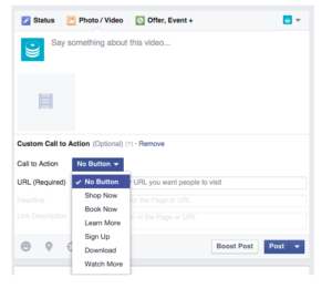 Facebook call to action options