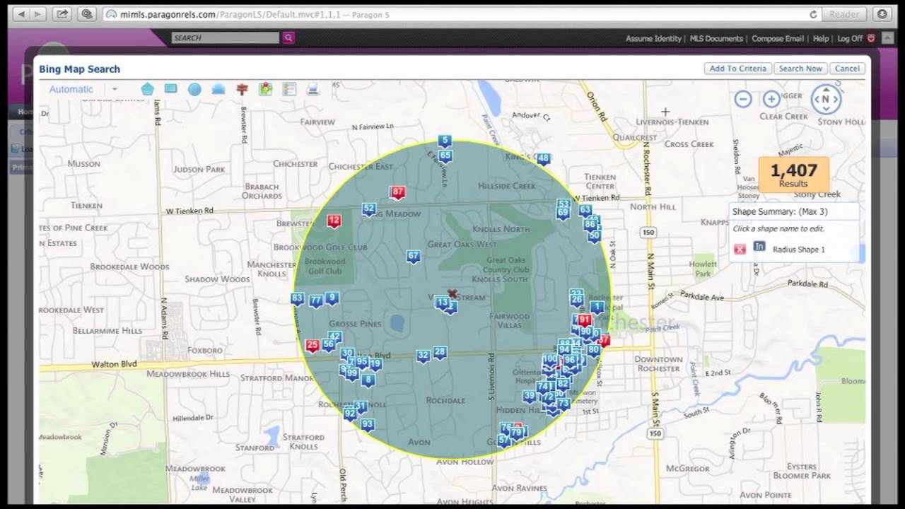 paragon radius map search tool