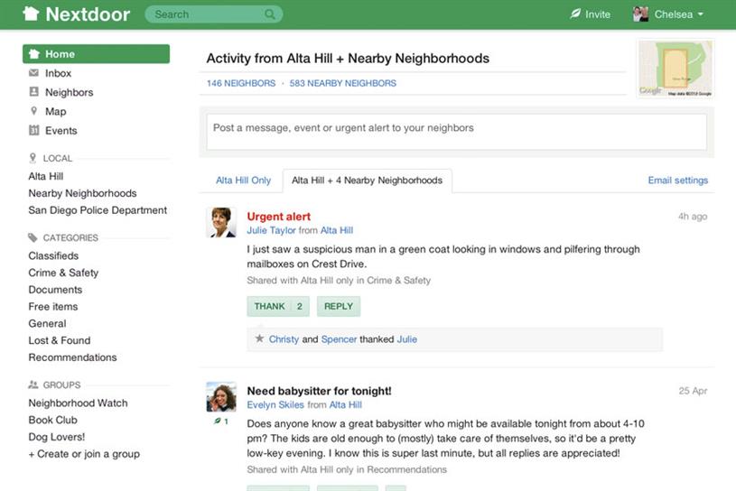 example of nextdoor personal page with news feed
