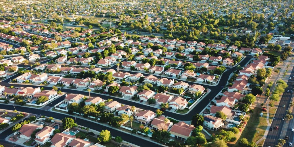 aerial of a classic suburban neighborhood, perfect for geo farming